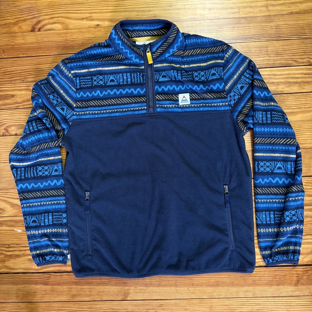 Passenger Men's Set Off‎ Recycled Polar 1/4 Zip Fleece Pullover XL Blue Yellow